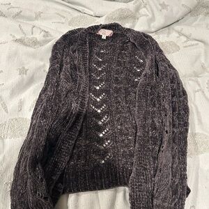 Pink Rose Charcoal Open Knit Cardigan